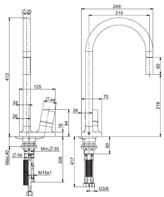 Fima carlo frattini Fluid смеситель для кухни F7028 схема 1