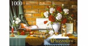 Puzzolini. ПАЗЛЫ 1000 элементов. КРАСИВЫЙ НАТЮРМОРТ СО СКРИПКОЙ (арт. ALPZ1000-7745)