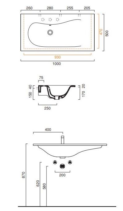 Раковина Catalano Impronta 1100IM00 100х50 схема 1