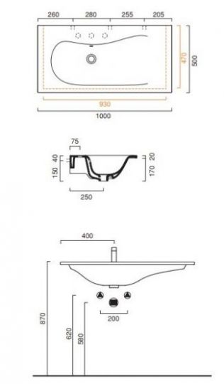 Раковина Catalano Impronta 1100IM00 100х50 схема 1