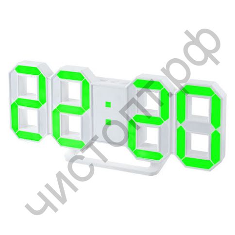 Часы  эл. сетев. Perfeo LED "LUMINOUS", будил., настол/настен. , белый корп / зелёная подсве питан. USB  (PF-5202) (5В)