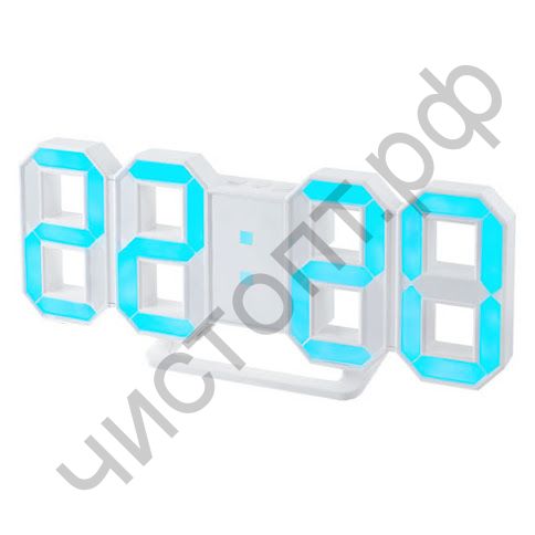Часы  эл. сетев. Perfeo LED "LUMINOUS", будильн., настол/настен. , белый корпус / синяя подсветка питан. USB  (PF-5203) (5В)