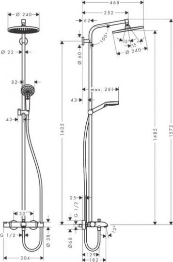 Душевая стойка с изливом Hansgrohe Crometta S Showerpipe 240 1jet 27320000 ФОТО