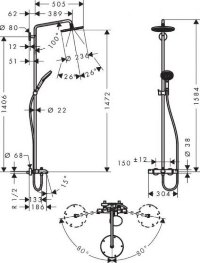 Душевая стойка с изливом Hansgrohe Raindance S Showerpipe 240 1jet 27117000 ФОТО