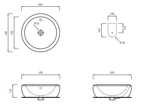 Накладная раковина Cielo Fluid FLLA45 45х45 схема 1