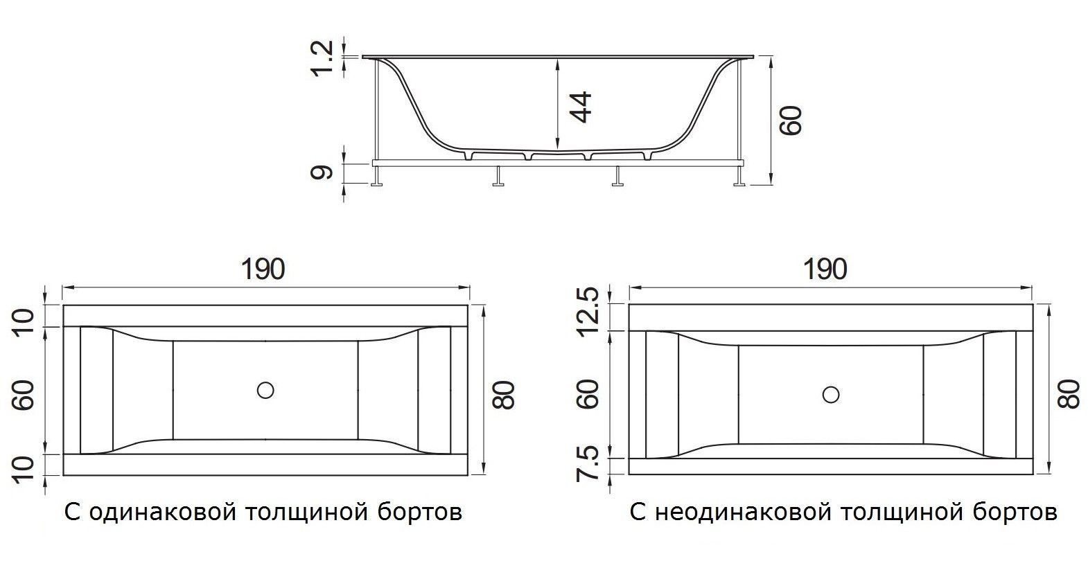 Ванна Hafro Rio 600 190х80 схема 1