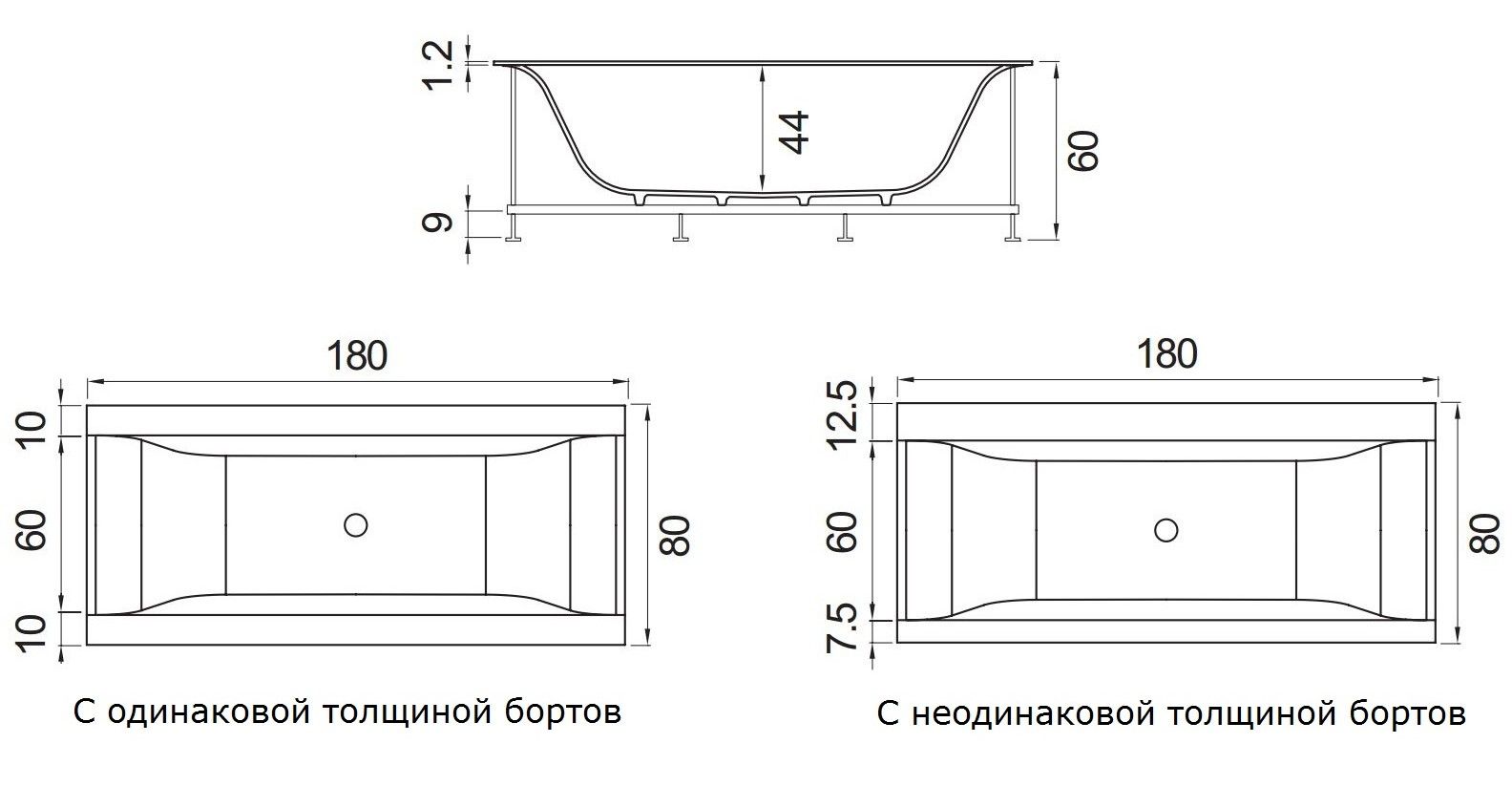 Ванна Hafro Rio 600 180х80 схема 1