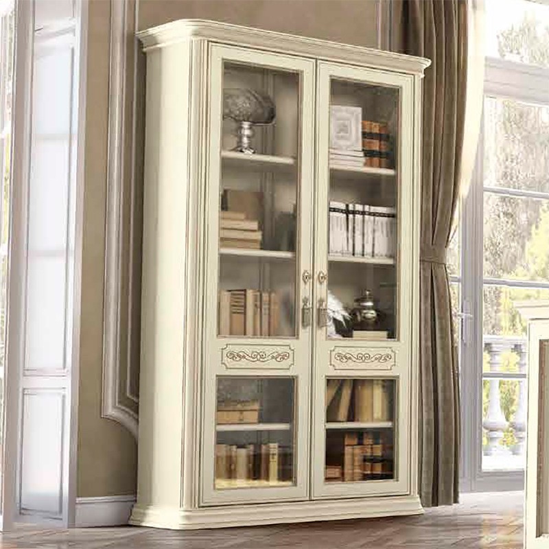 Книжный шкаф 2 дв. Torriani Avorio Camelgroup, двери стекло, полки ...