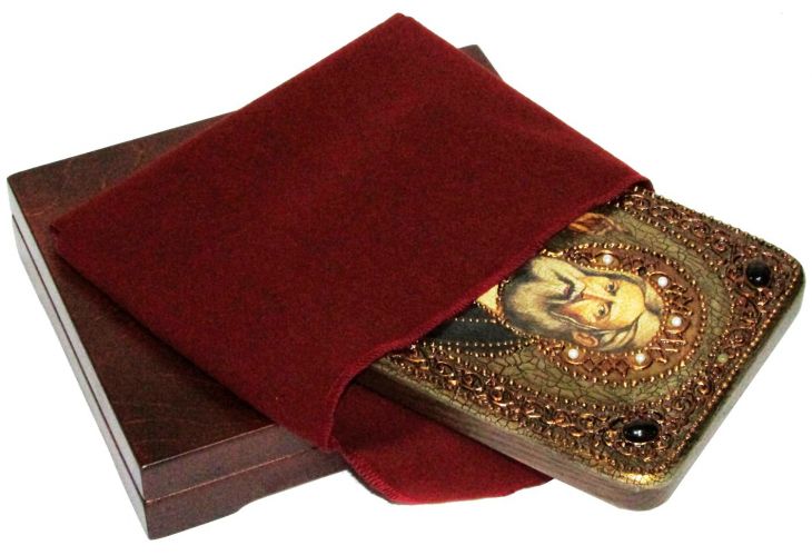 Инкрустированная подарочная икона Преподобный Серафим Саровский чудотворец (15*20 см, Россия) на натуральном мореном дубе в подарочной коробке