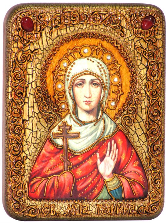 Инкрустированная икона Галина Коринфская (15*20 см, Россия) на натуральном мореном дубе в подарочной коробке