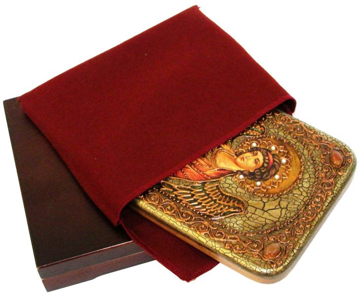 Инкрустированная подарочная икона Ангел Хранитель (15*20 см, Россия) на натуральном мореном дубе в подарочной коробке