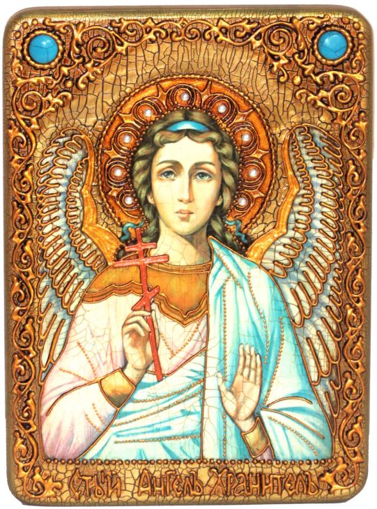 Подарочная икона "Ангел Хранитель" на мореном дубе