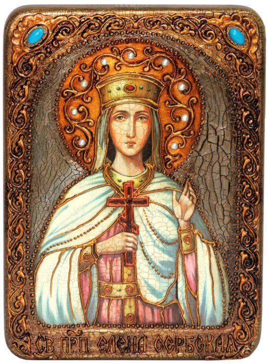 Инкрустированная икона Святая благоверная княгиня Елена Сербская (21*29 см, Россия) на натуральном мореном дубе в подарочной коробке