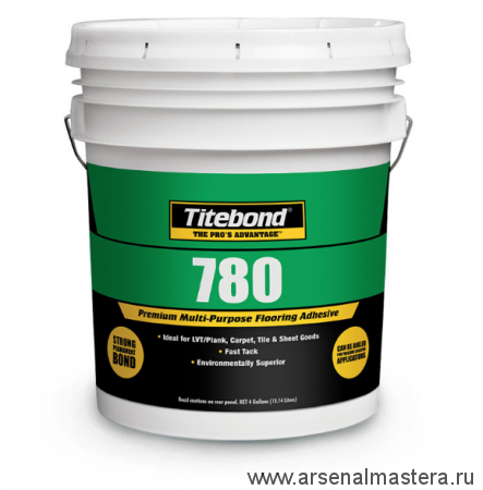 Клей Titebond 780 PREMIUM MULTI-PURPOSE ADHESIVE бежевый для всех типов ковровых покрытий, упругих листовых материалов с войлочной/фетровой подложкой, пробки и резиновой плитки 20 кг 9434