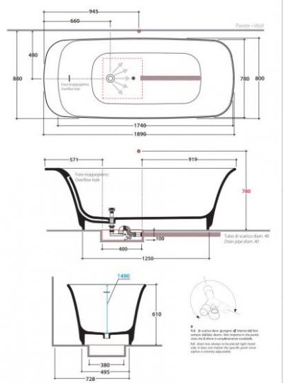 Globo ванна Bathtubs VA189BI 189 x 80 схема 1