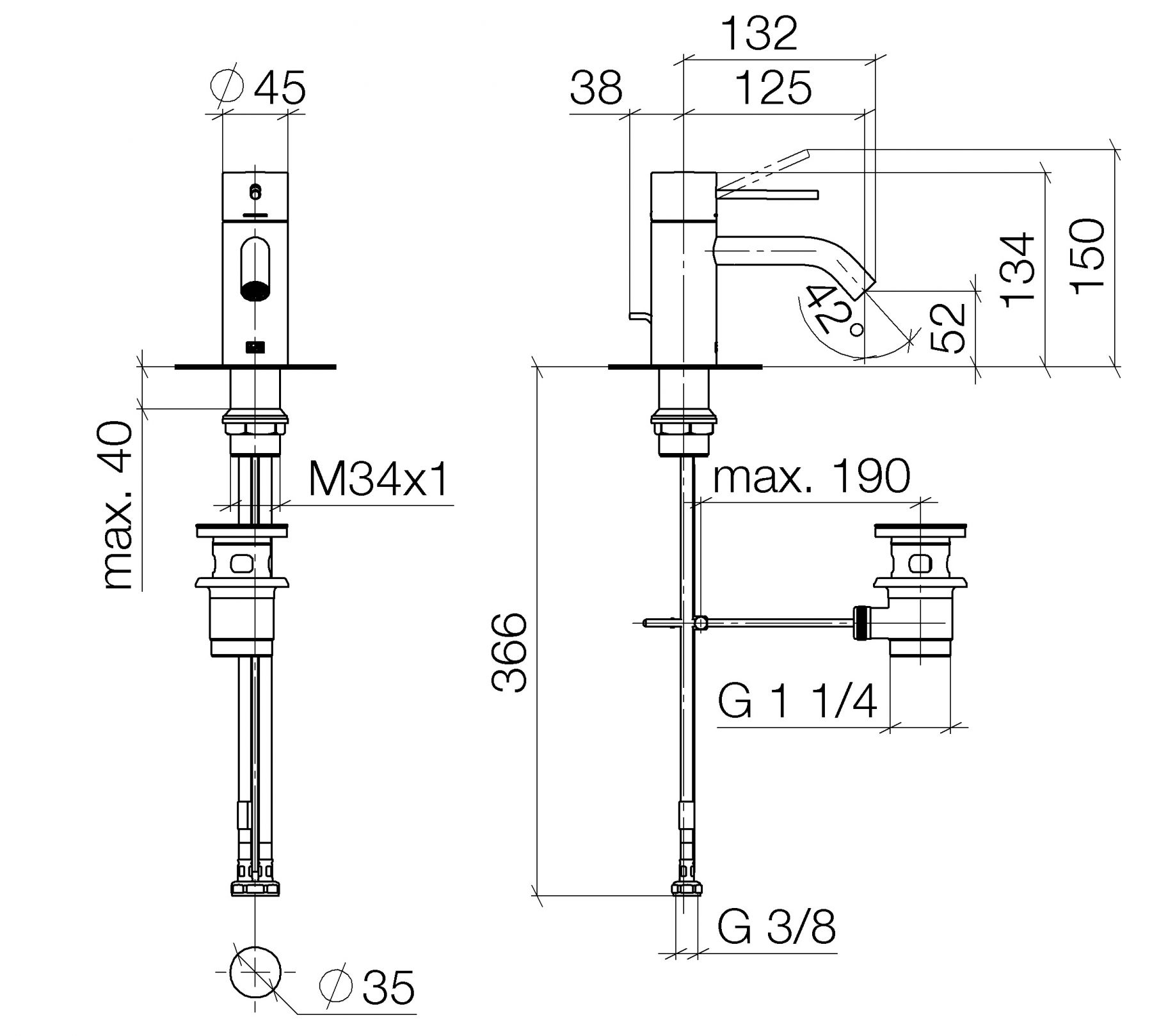 Dornbracht Meta смеситель для раковины 33501662 схема 1