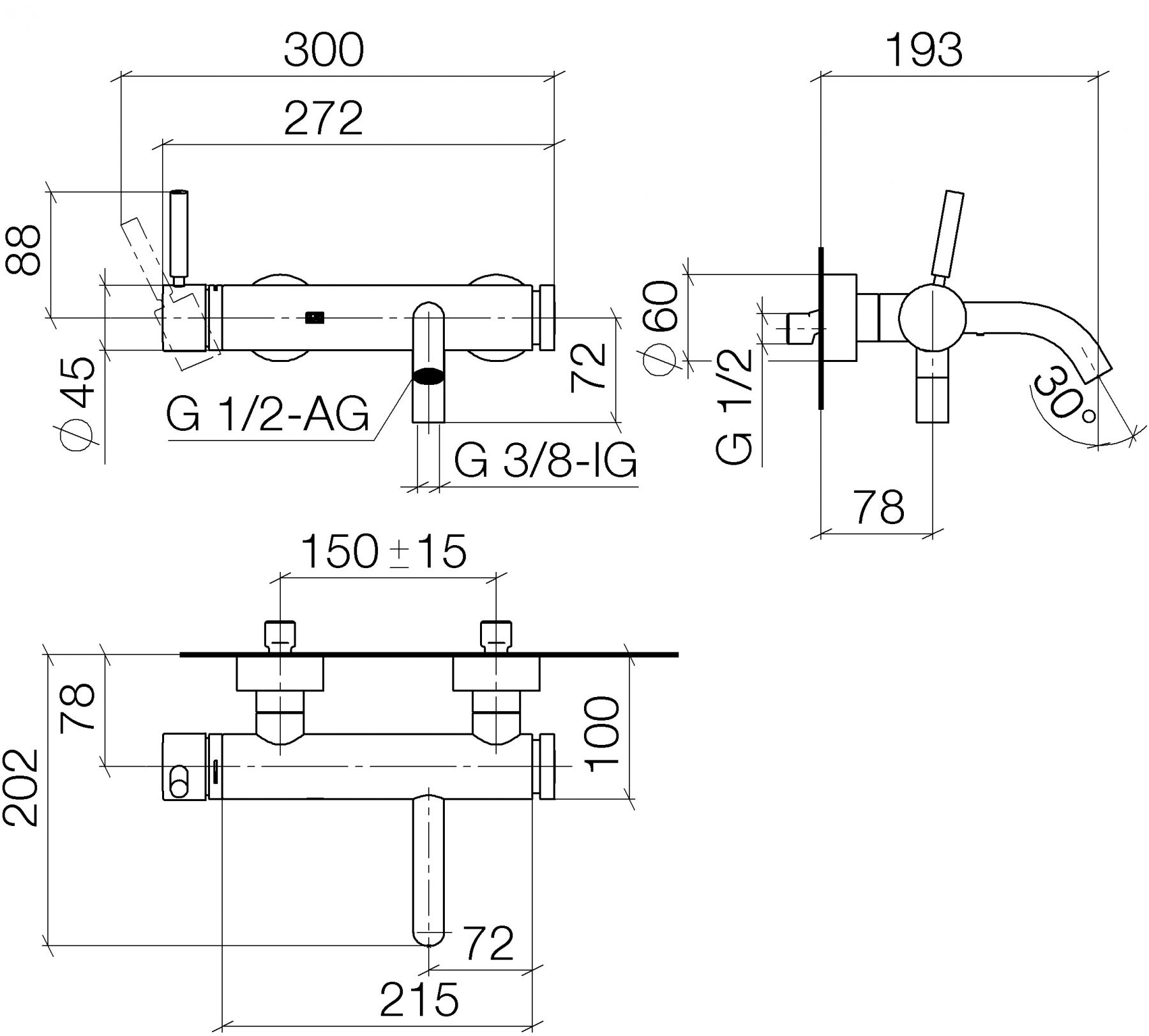 Смеситель для ванны и душа Dornbracht Meta 33200660 схема 1