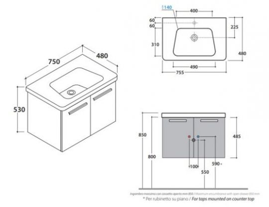 Globo Daily тумба под раковину DAM4Y 75 х 48 см схема 1