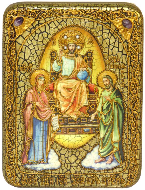 Инкрустированная настольная икона Царь Царем (15*20 см, Россия) на мореном дубе, в подарочной коробке