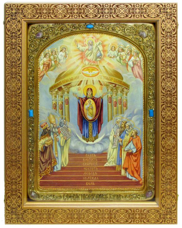 Инкрустированная живописная икона София - Премудрость Божия (Киевская) (29*42 см, Россия) на натуральном кипарисе в подарочной коробке