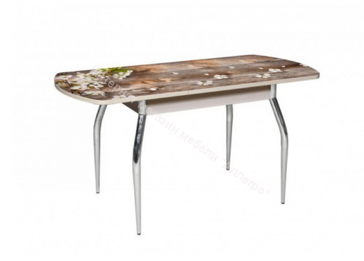 Стол раздвижной со стеклом "Грация" (1,45) Беленый дуб/Ветка вишни