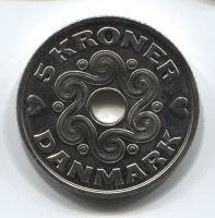 5 крон 2016 года Дания UNC