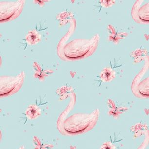 Хлопок Сатин Лебеди на серо-голубом 50х40 limit