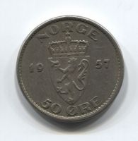 50 эре 1957 года Норвегия