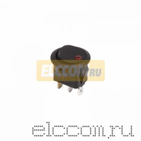 Выключатель клавишный круглый 12V 16А (3с) ON-OFF черный с красной LED подсветкой (RWB-215, MIRS-101Е-8С/D)