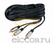 Шнур 3.5 Stereo Plug - 2RCA Plug 5М (GOLD) - металл REXANT