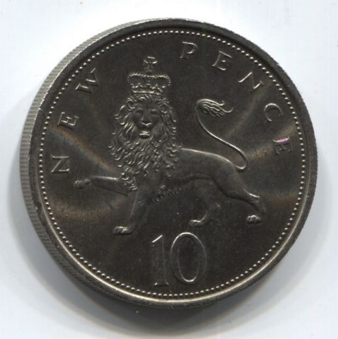 10 пенсов 1977 года Великобритания UNC