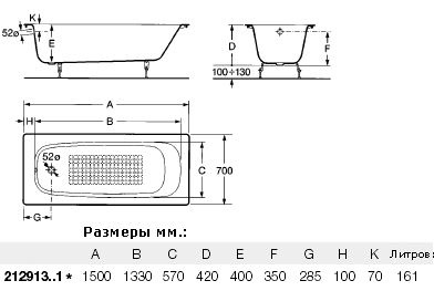 Чугунная ванна Roca Continental 21291300R ФОТО