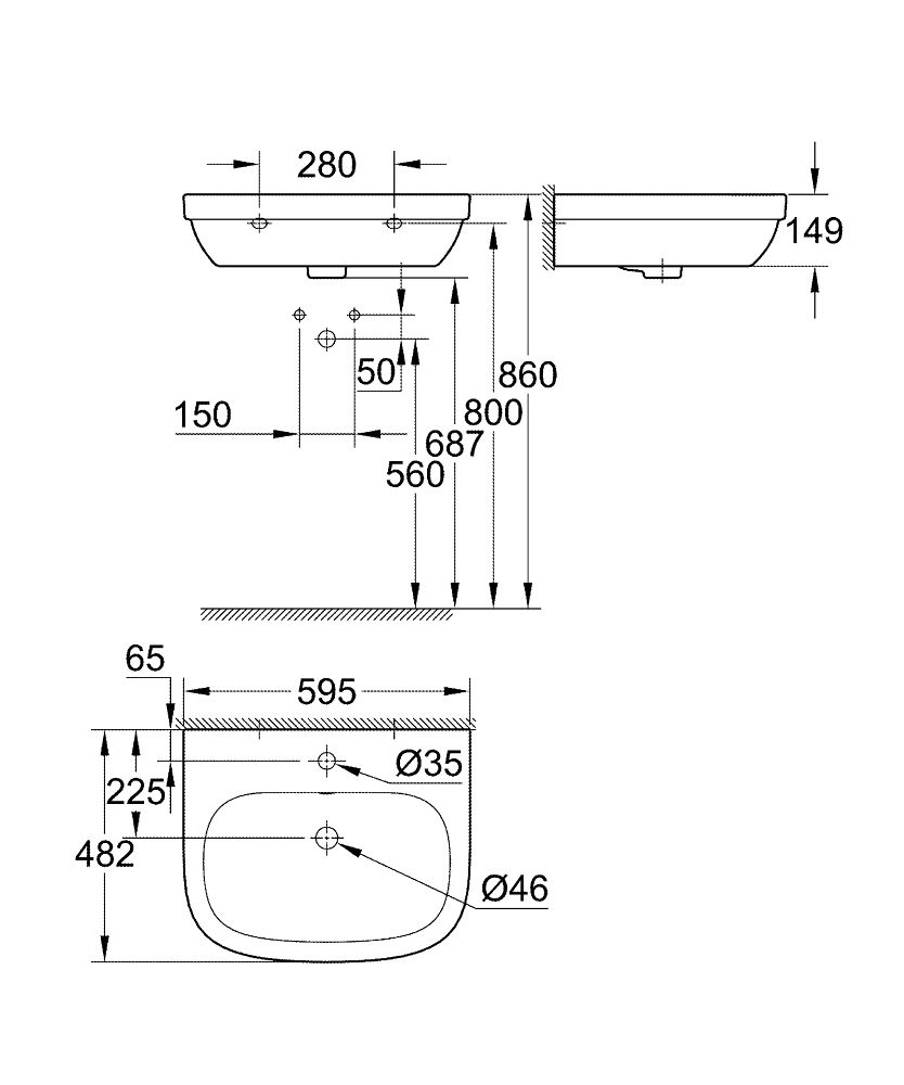 Раковина Grohe Euro Ceramic 39335000 60x48,2 схема 13