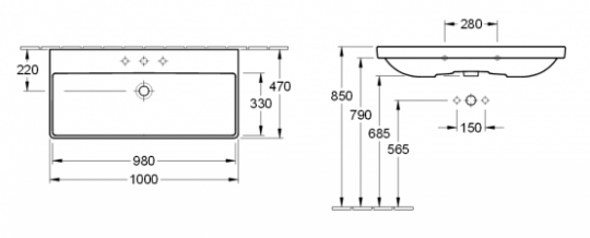 Раковина Villeroy&Boch Avento 4156 A5R1 100x47 схема 2