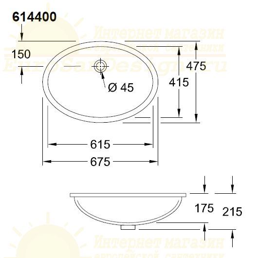 Раковина Villeroy&Boch Evana 6144 00 R1 67,5x47,5 схема 2