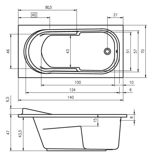 Riho ванна Columbia 140 х 70 см BA05 схема 5