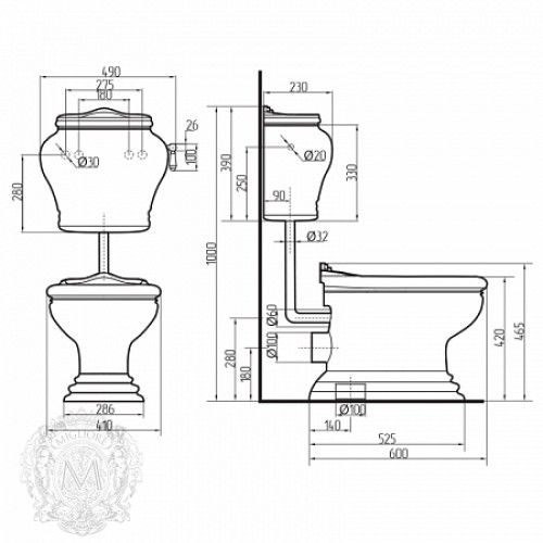 Migliore Milady керамический бачок для унитаза ML.MLD-25.728.D2.PL схема 2