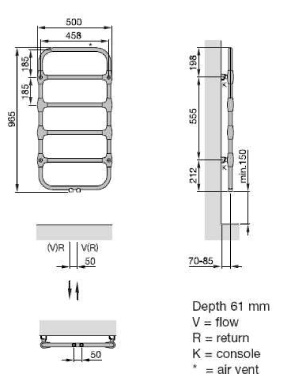 Полотенцесушитель для гвс в ванну Zehnder Nobis лесенка NOB-100-050 50x96,5 см ФОТО