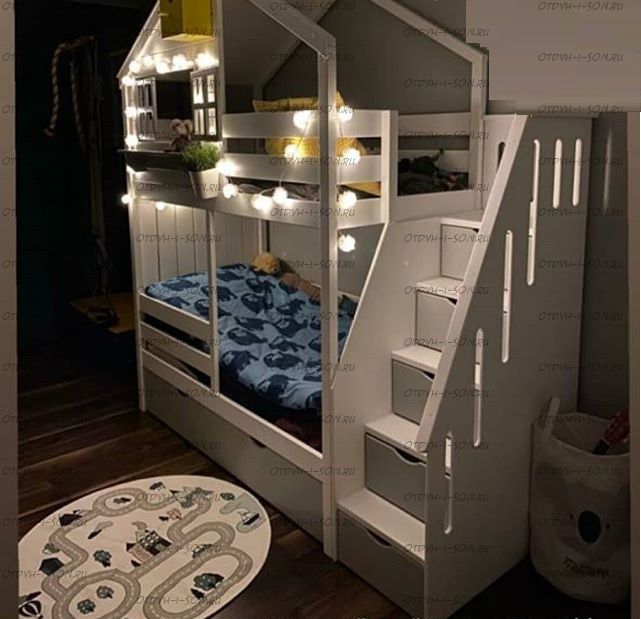Кровать двухъярусная Домик Roof №30 с лестницей