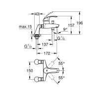 Смеситель Grohe Eurosmart New для ванны и душа 33303002 схема 2