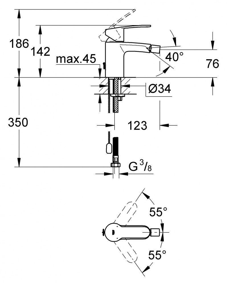 Смеситель Grohe Eurostyle Cosmopolitan для биде 33566002 схема 2