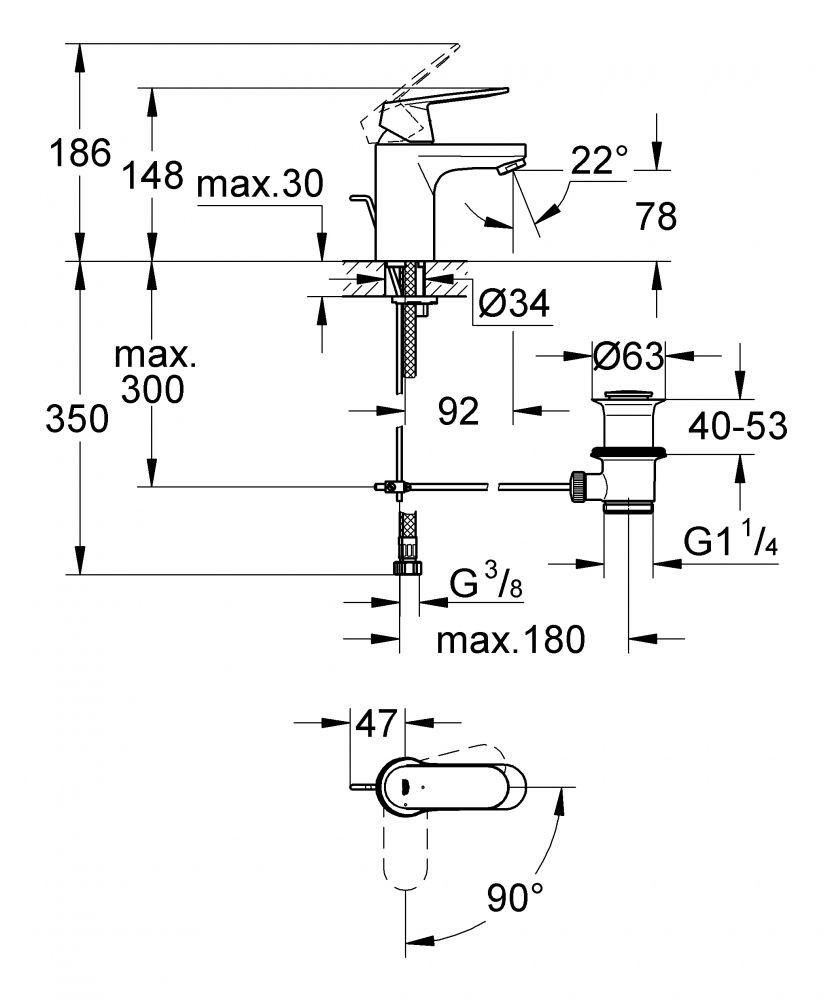 Смеситель Grohe Eurosmart Cosmopolitan для раковины 2337700E схема 2