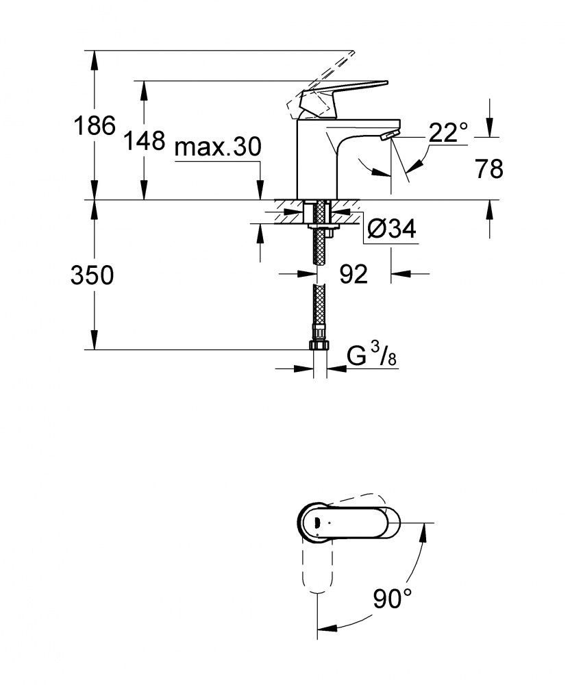 Смеситель Grohe Eurosmart Cosmopolitan для раковины 2337600E схема 2