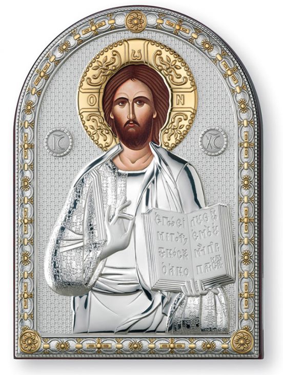 Серебряная икона Иисус Христос Спас Вседержитель (Италия, 13х18 см)