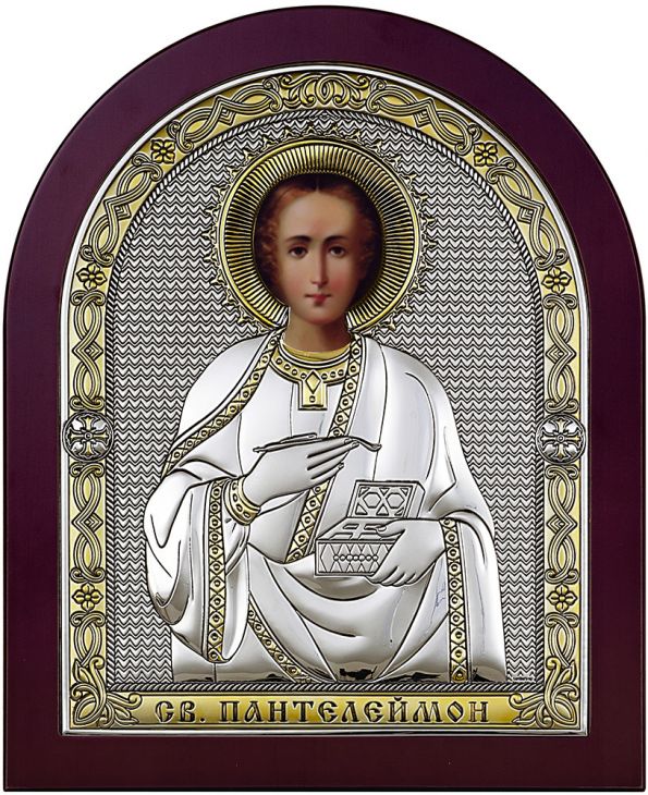Серебряная икона Святой Пантелеймон (Италия)