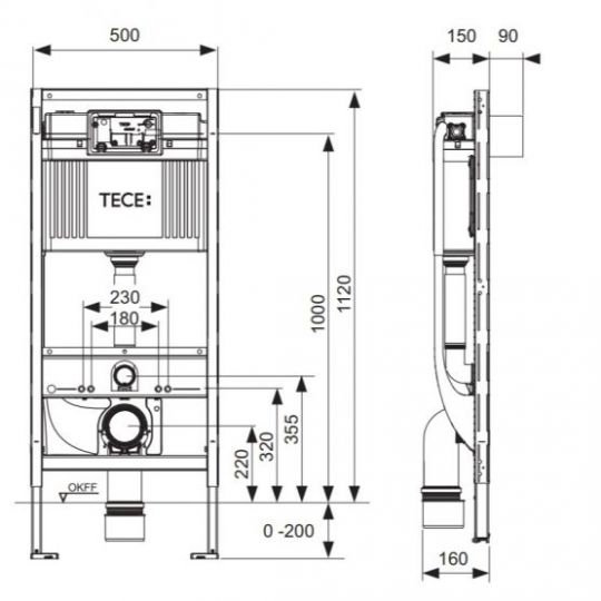 TECE для унитаза-биде 9300079 Высота 112 см схема 1
