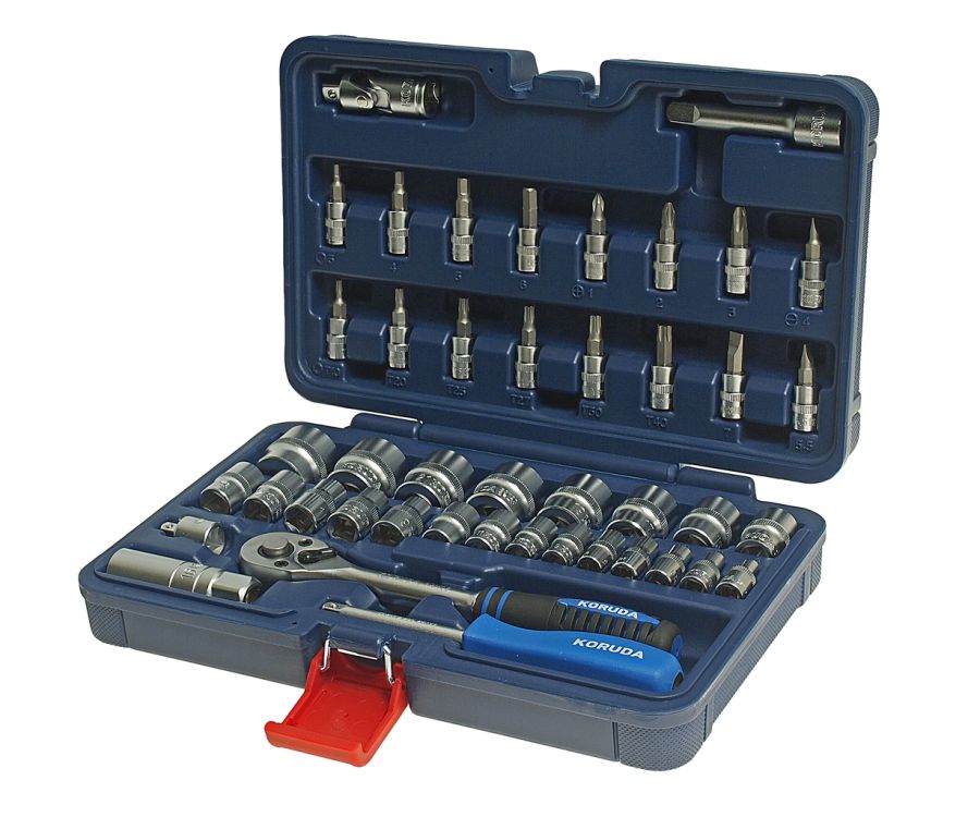 НАБОР ГОЛОВОК ТОРЦЕВЫХ 1/4'',3/8" 6-ТИ ГРАННЫХ В КЕЙСЕ 45 ПРЕДМЕТОВ KORUDA
