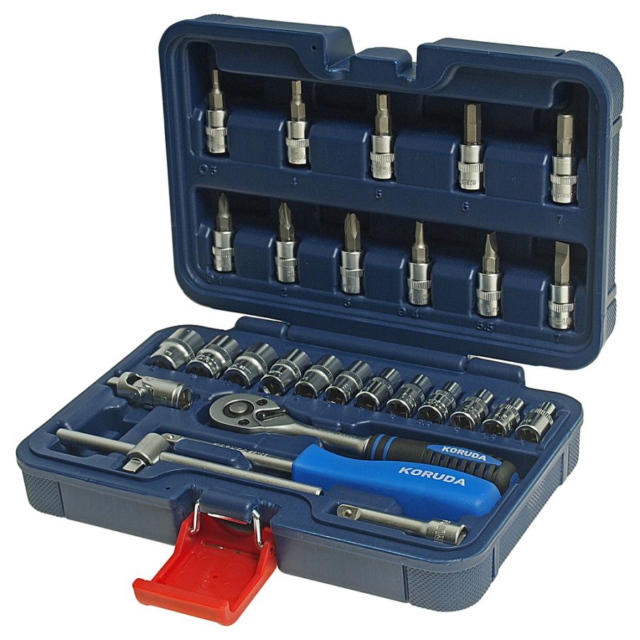 НАБОР ГОЛОВОК ТОРЦЕВЫХ 1/4'' 6-ТИ ГРАННЫХ В КЕЙСЕ 28 ПРЕДМЕТОВ KORUDA