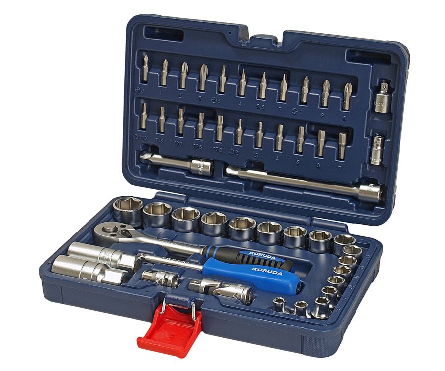 НАБОР ГОЛОВОК ТОРЦЕВЫХ 1/4'',3/8'' 6-ТИ ГРАННЫХ В КЕЙСЕ 50 ПРЕДМЕТОВ KORUDA