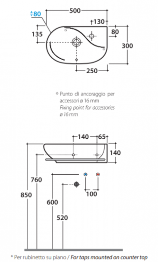 Раковина Globo Grace MI012 50 х 30 схема 1